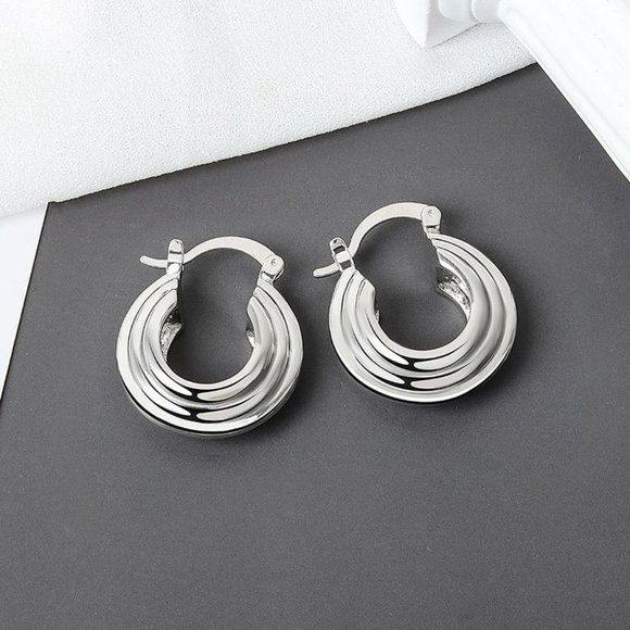 *NEW 925 Sterling Silver Textured Hoop Earrings C - Picture 7 of 7